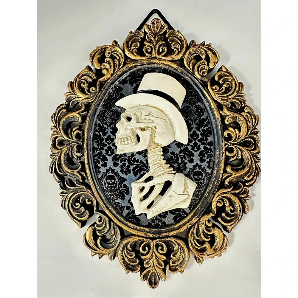 Ashland Halloween Victorian Gothic Skeleton 3D Cameo Frame Portrait Decor 9 in